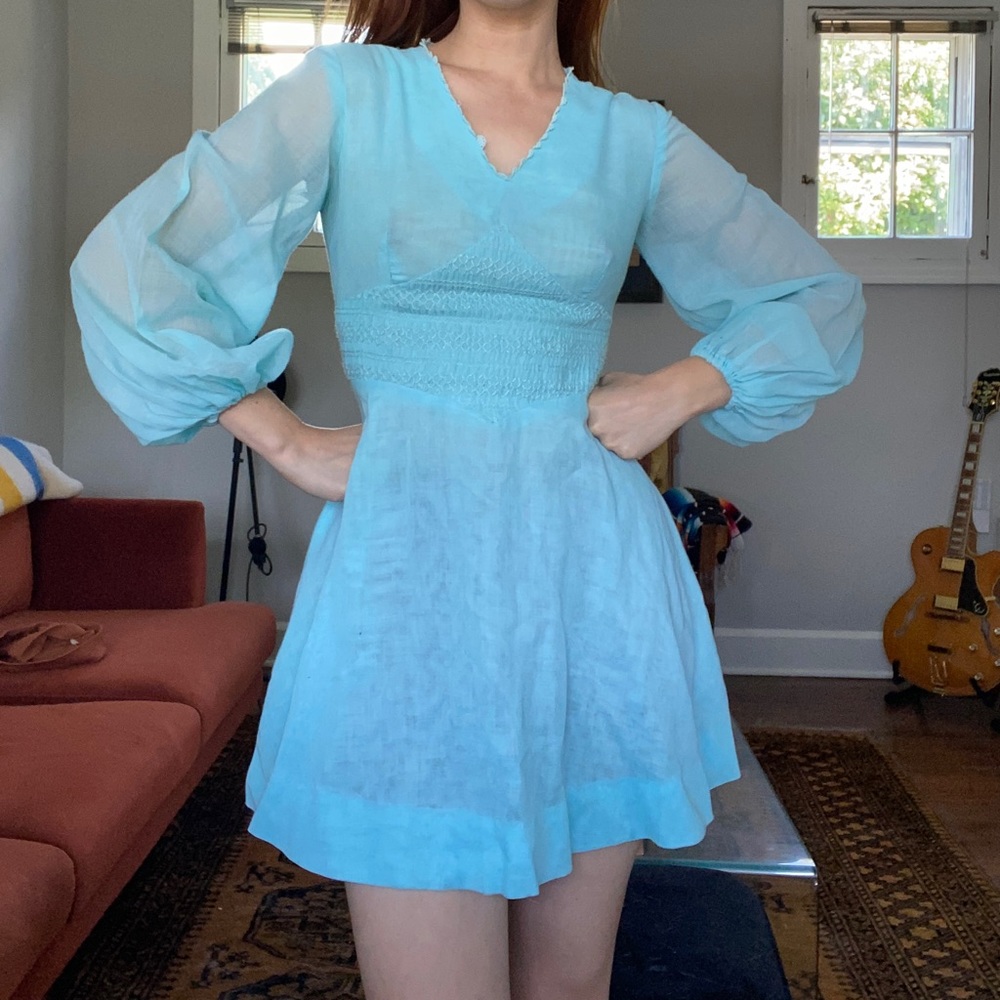 1960s cotton priscilla balloon sleeve dress